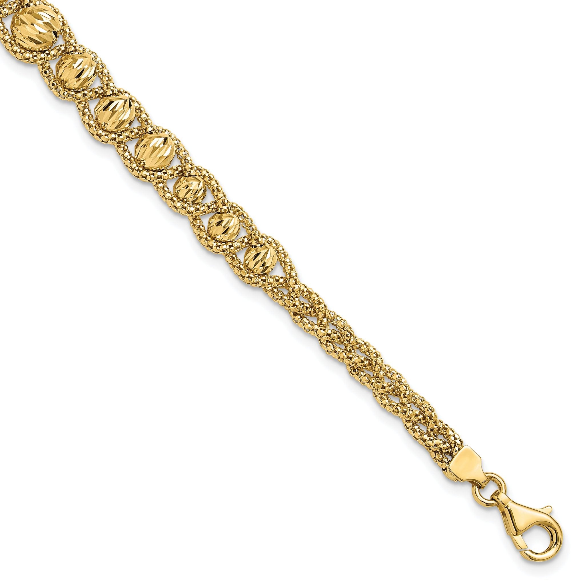 14K Polished Textured and Diamond-cut Beaded Bracelet Main image