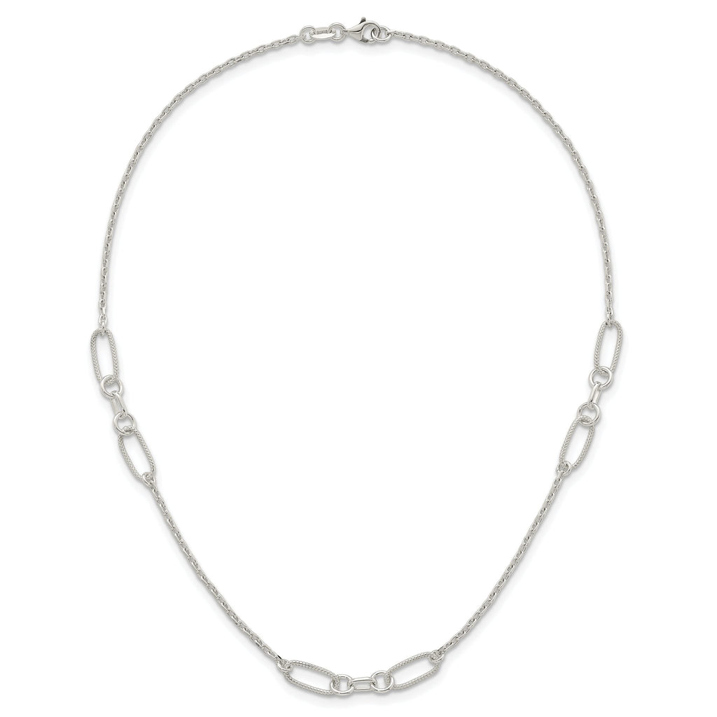 Sterling Silver Polished and Textured Fancy Link and Chain 16 inch Necklace