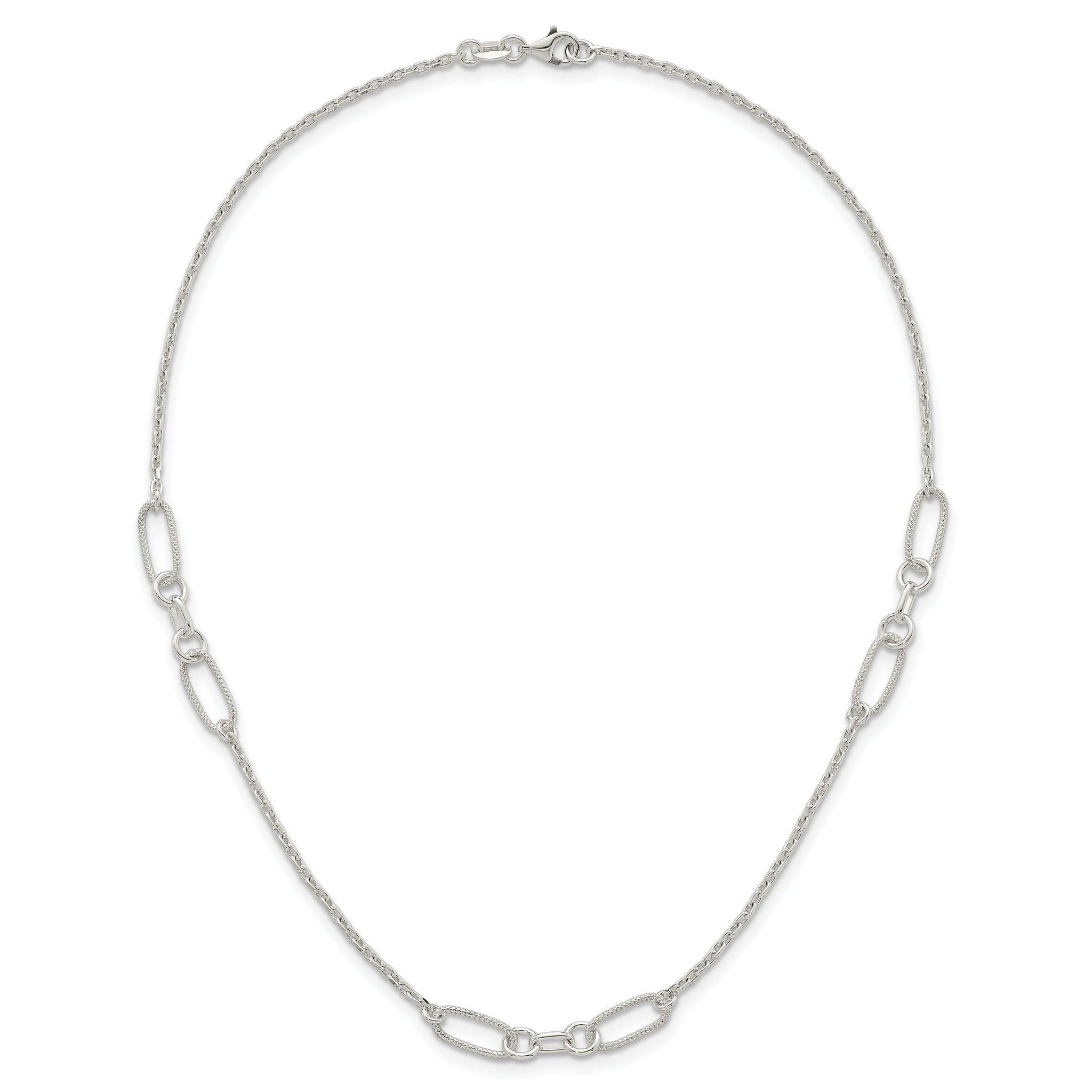 Sterling Silver Polished and Textured Fancy Link and Chain 16 inch Necklace