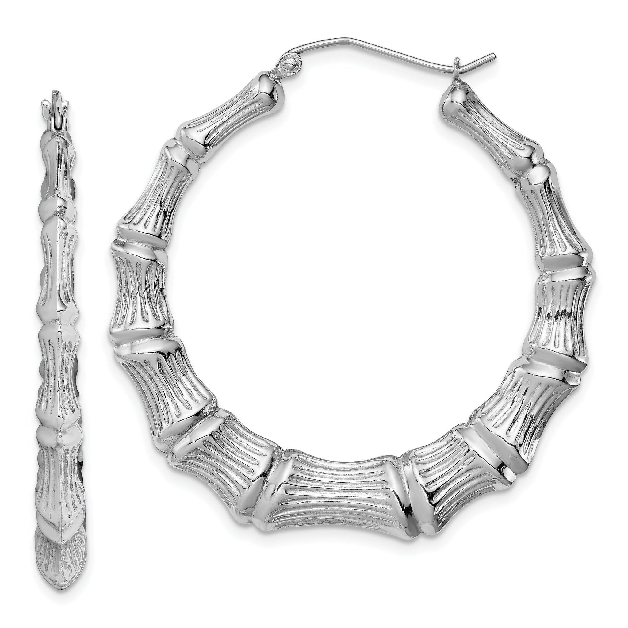 Sterling Silver Rhodium-plated Bamboo Round Hoop Earrings Main image