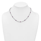 Sterling Silver Rhodium-plated Polished and Beaded Fancy Oval Red and Round White CZ 17 Inch Necklace