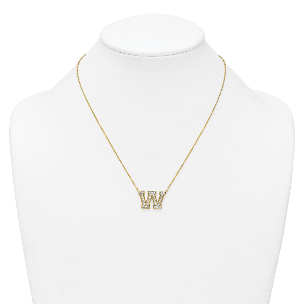 14k 3/4 carat Lab Grown Diamond VS+ F+ Complete Letter W 18 inch Initial Necklace
