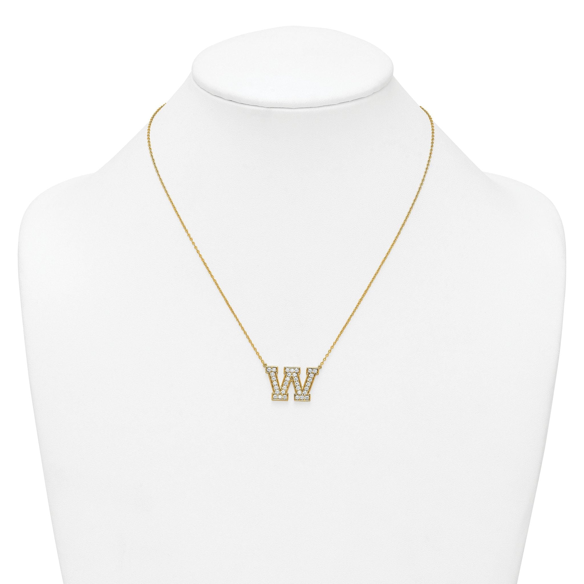 14k 3/4 carat Lab Grown Diamond VS+ F+ Complete Letter W 18 inch Initial Necklace