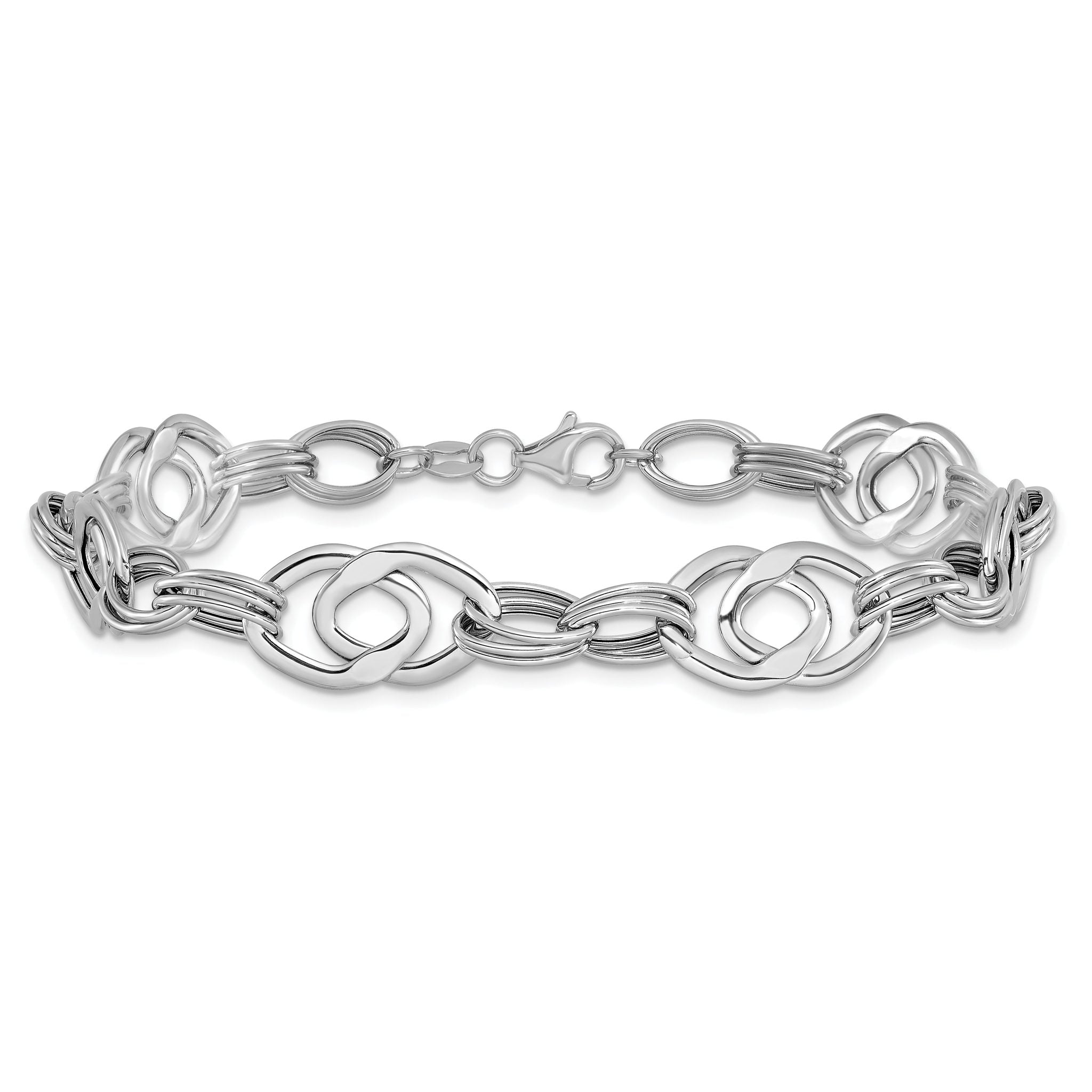 14K White Gold Polished Fancy Link Bracelet
