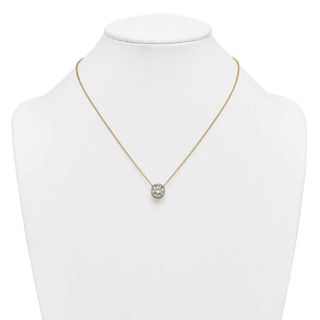 14k 3 carat Certified Lab Grown Diamond VS+ F+ Round Complete Bezel Set 18 inch Necklace
