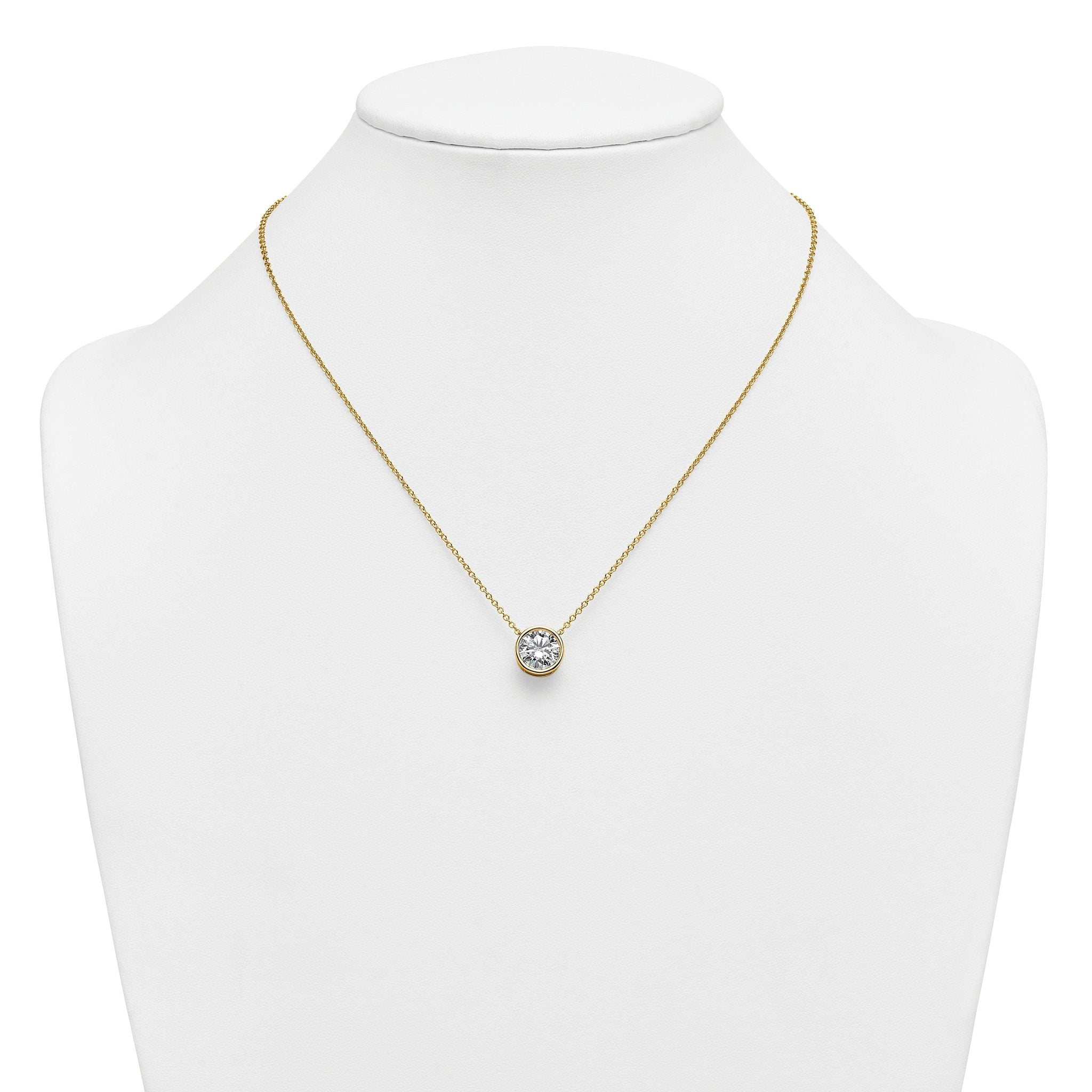 14k 3 carat Certified Lab Grown Diamond VS+ F+ Round Complete Bezel Set 18 inch Necklace