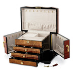 Luxury Giftware by Jere High GloSterling Silver Bubinga Veneer w/Elm Burl Inlay 3-drawer with Swing-out Sides Locking Wooden Jewelry Box