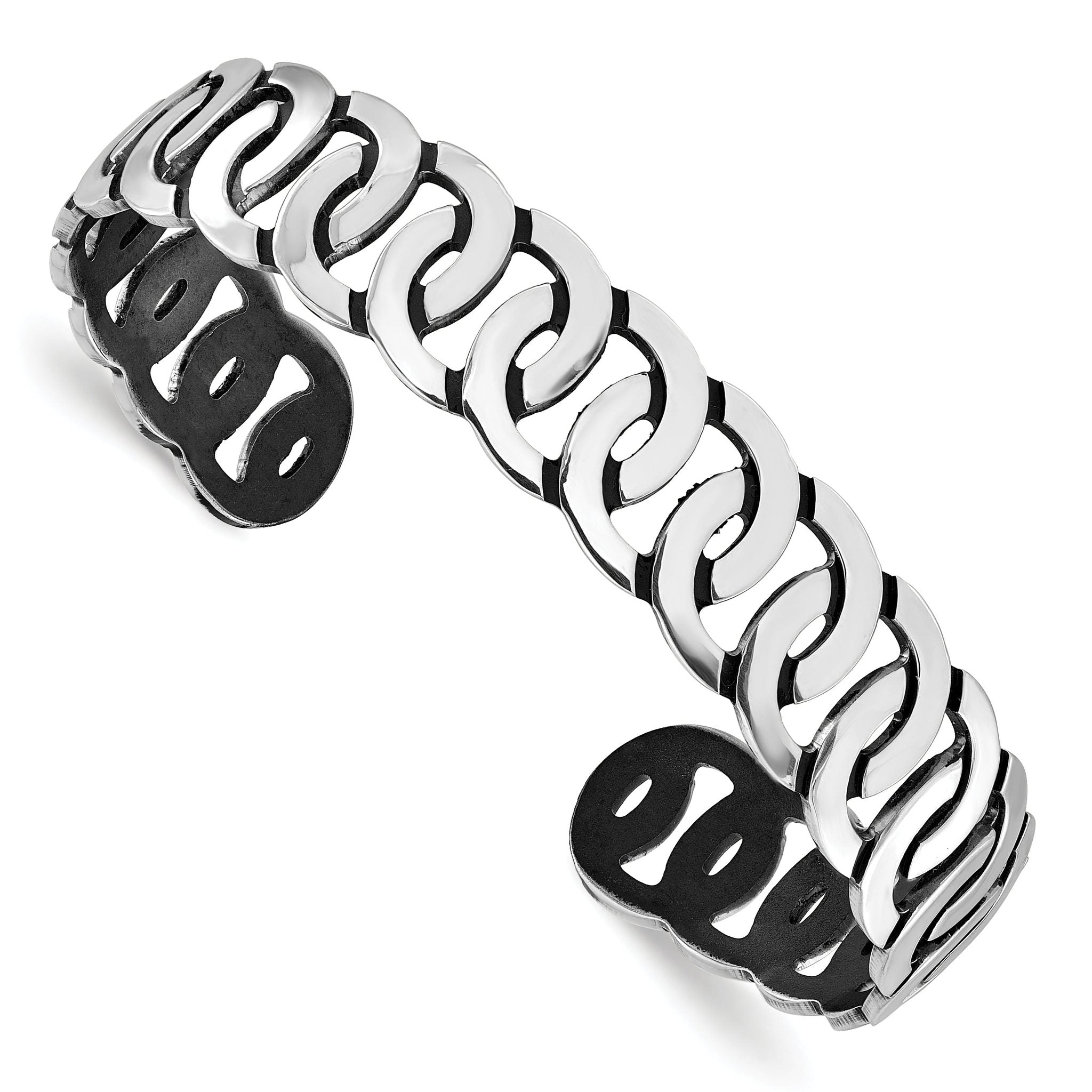 Sterling Silver Rh-plated Antiqued Burnished Polished Cuff Bangle Main image