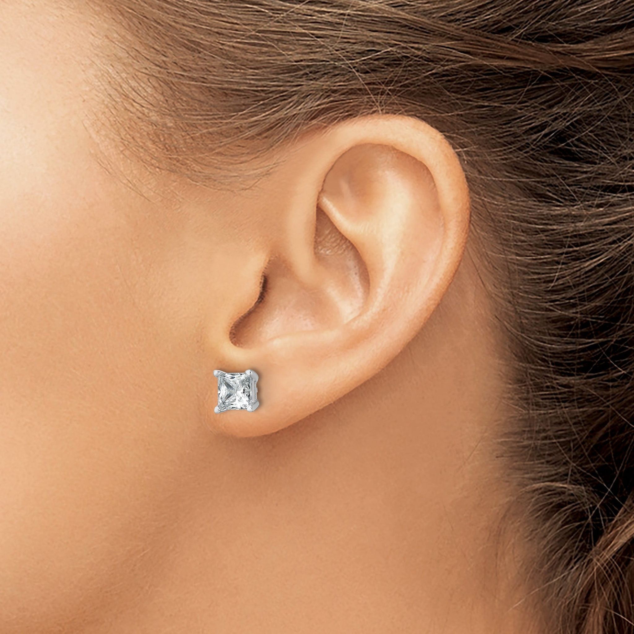14K White Gold 3 ct Lab-Created Diamond VS+ F+, Princess-Cut 4-Prong Stud Earrings
