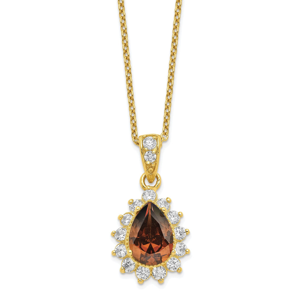 Cheryl Gold-Plated Sterling Silver CZ Teardrop Necklace for Women 18.5 Inch
