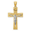 14k Polished with Rhodium Diamond-cut Nugget Crucifix Pendant