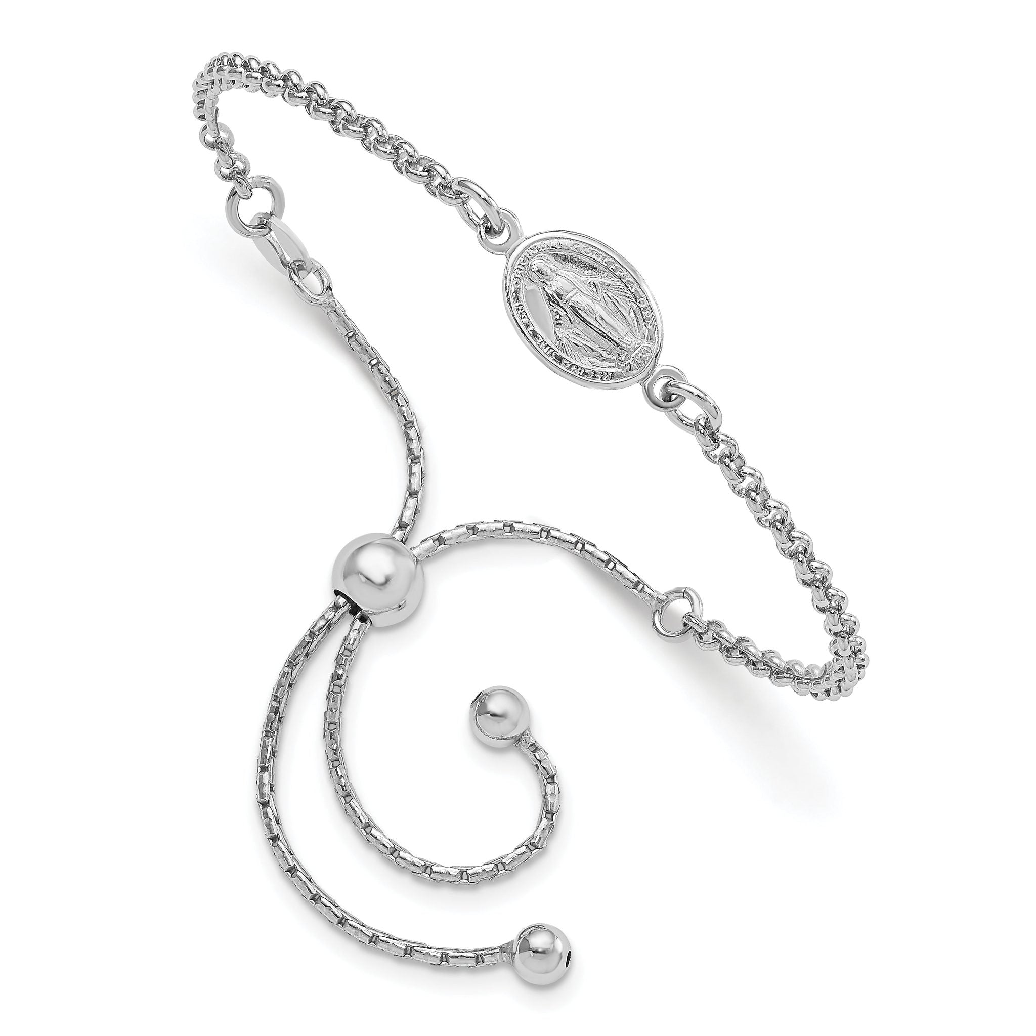 Sterling Silver Rhodium-Plate Miraculous Medal Adjustable 4-9in Bracelet Main image