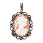 Marcasite Cameo Pendant in Sterling Silver, 42mm Antiqued & Polished - Sophia Jewelers