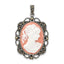 Sterling Silver Antiqued Marcasite Plastic Pink Cameo Pendant