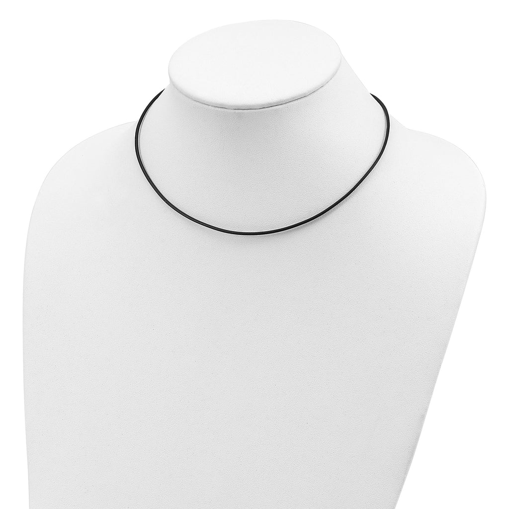 Black Leather Cord Necklace in Sterling Silver, 1.5mm