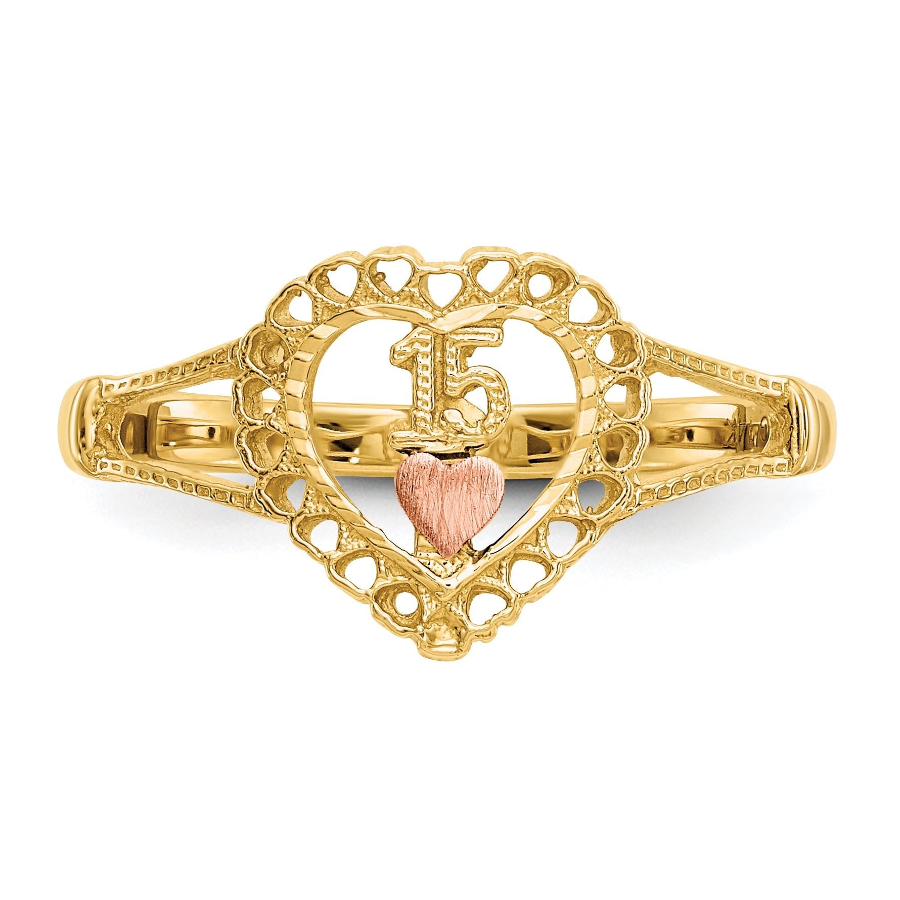 14K Two-tone 15 Heart Ring