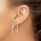 Sterling Silver RH-plat Polish/Dia-cut Round Hoop Earrings