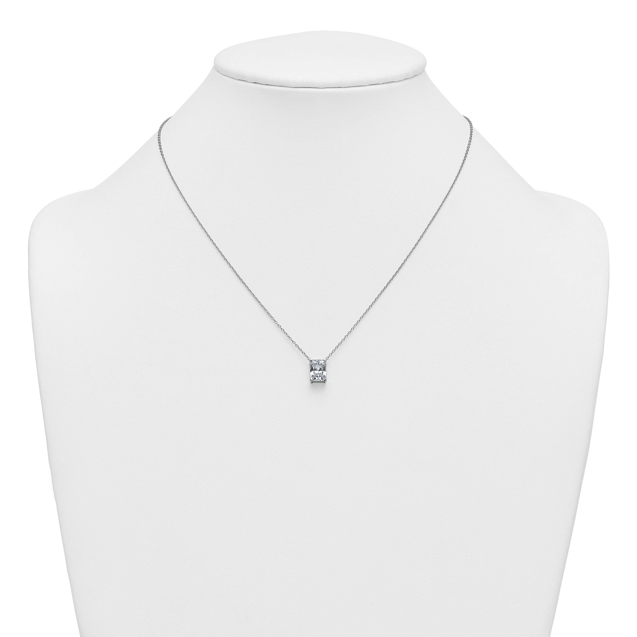14k White Gold 2 carat Certified Lab Grown Diamond VS+ F+ Radiant Complete 18 inch Four Prong Pendant Necklace