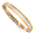 14K w/Wht and Rose Rhodium  Polished 3-row Slip-on Bangle