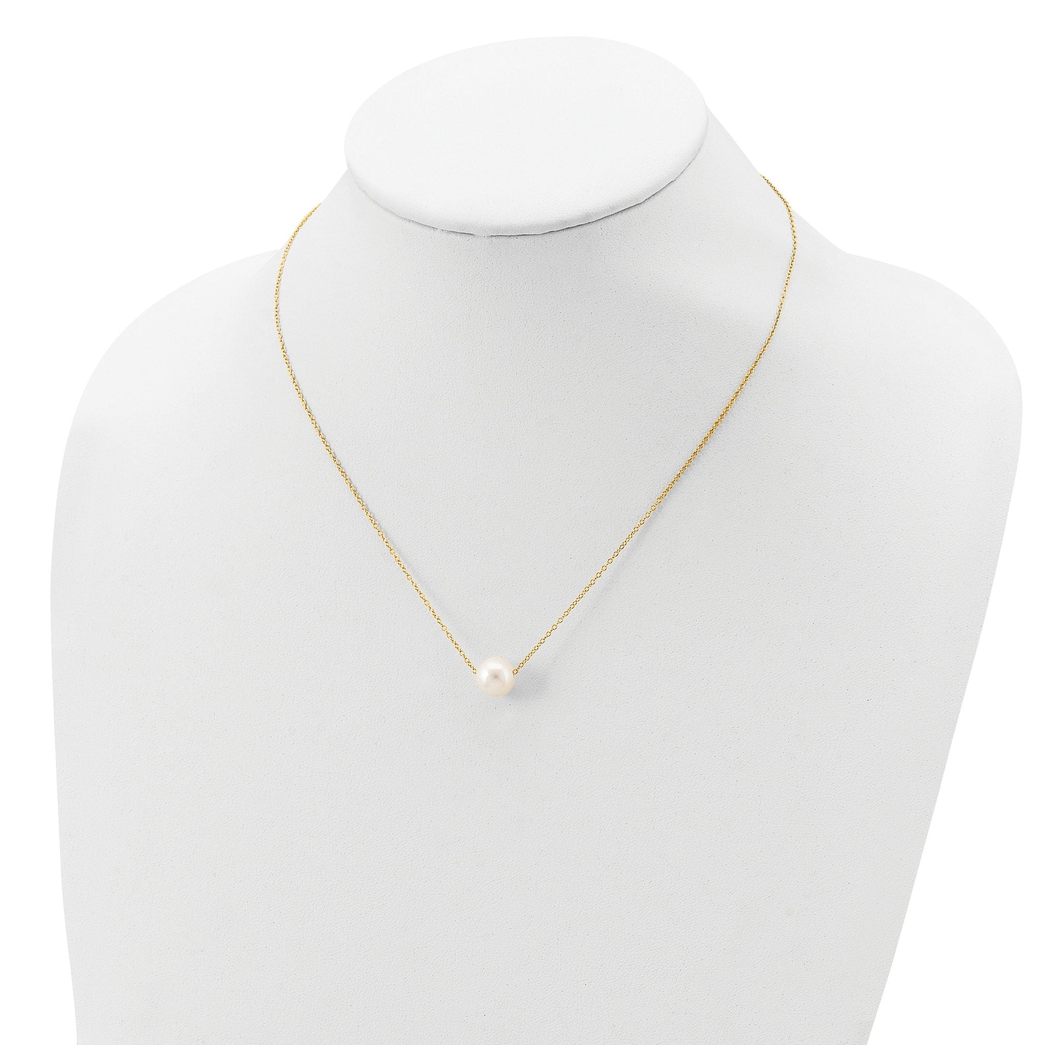 Sterling Silver Gold-plated 8-9mm White Near Round Freshwater Cultured Pearl 18 inch Necklace