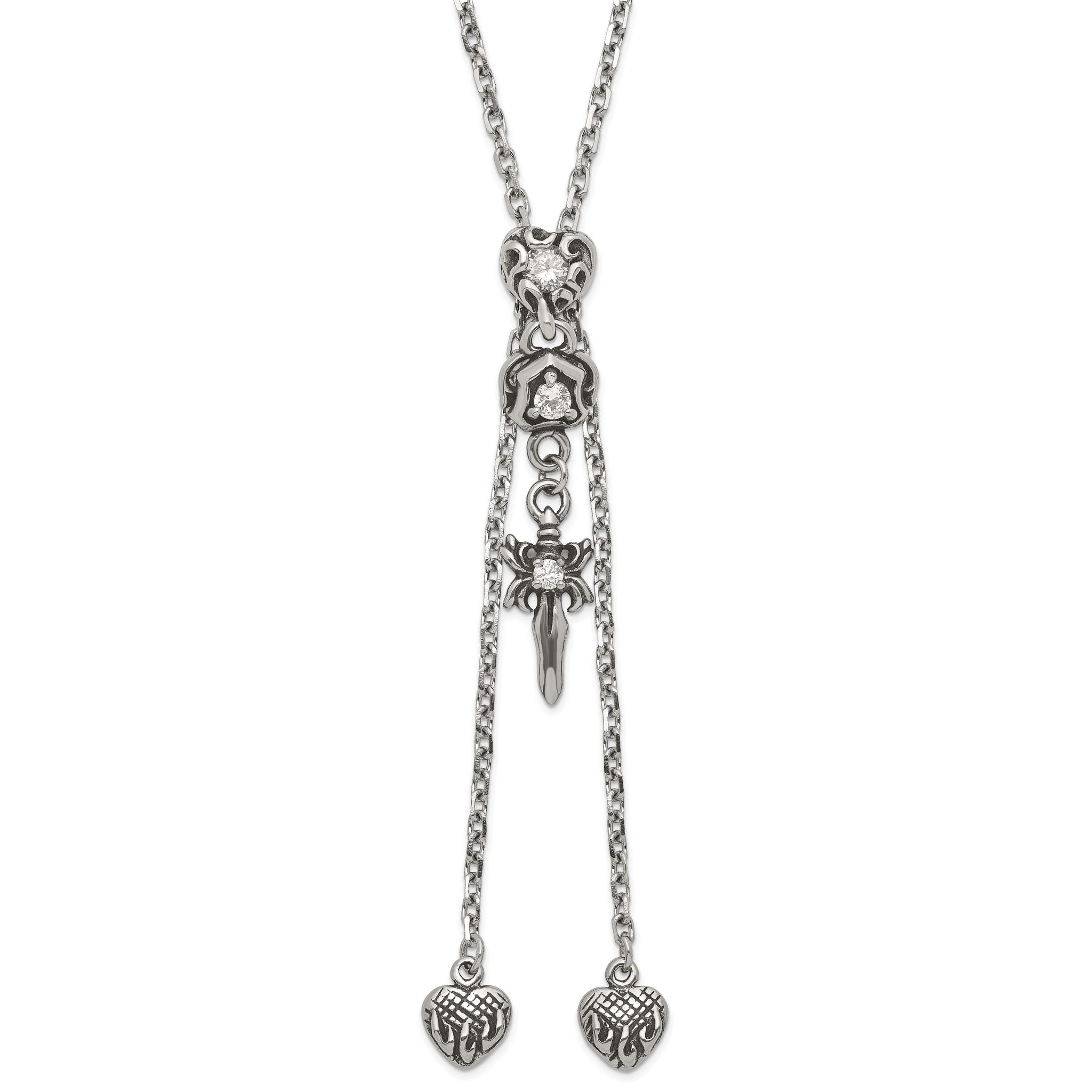 Sophia Jewelers Gothic Hearts & Sword CZ Adjustable Stainless Steel Necklace Main image