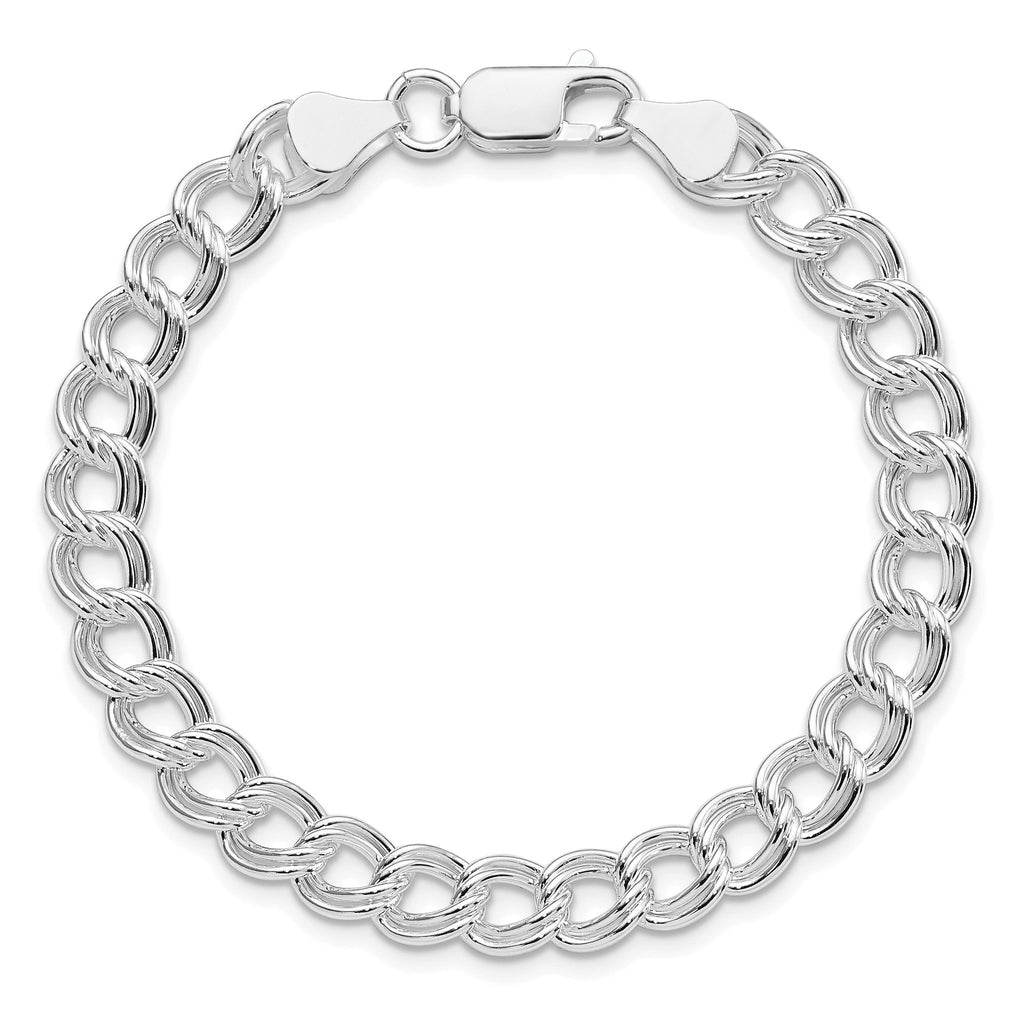 Sterling Silver Rhodium-plated 7mm Double Link Charm Bracelet