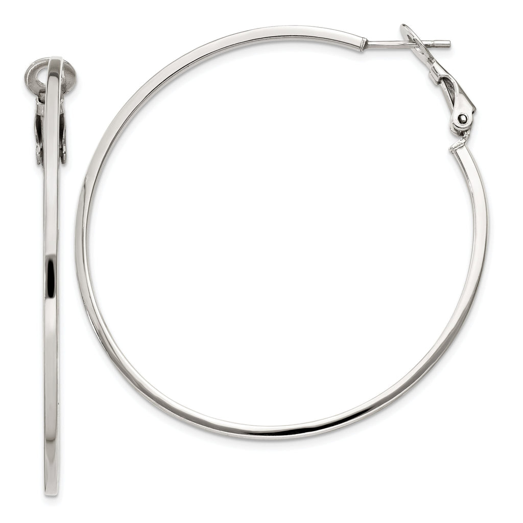 Sterling Silver RH-plated 1.5x50mm Omega Back Round Hoop Earrings