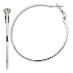 Sterling Silver RH-plated 1.5x50mm Omega Back Round Hoop Earrings