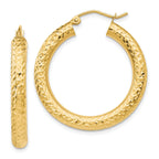 14k Diamond-cut 4mm Round Hoop Earrings