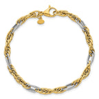 14k with White Rhodium Polished 4.2mm Fancy Rope Chain 7.5 inch Bracelet