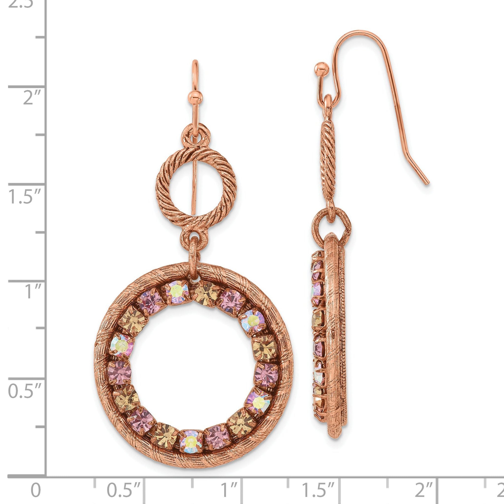Crystal Double Circle Dangle Earrings in Copper-Tone