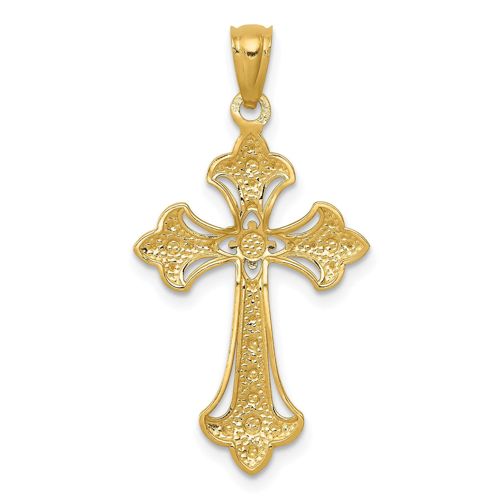 14K Gold Rhodium-Plated Diamond-Cut Cross Pendant  Elegant Solid Design
