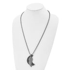 Wing & Moon Pendant Necklace in Stainless Steel with Leather Cord