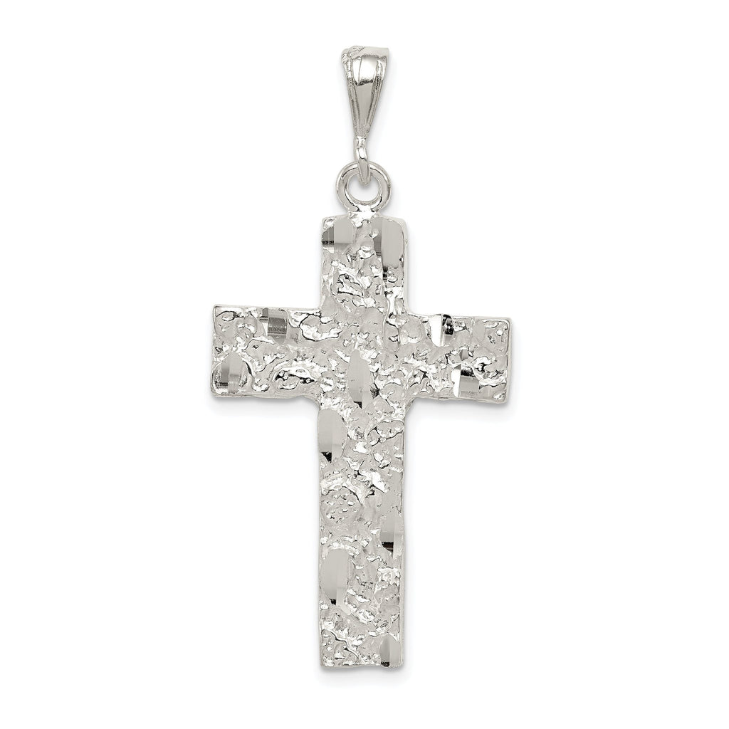 Sterling Silver 925 Nugget Cross Pendant with Polished Finish