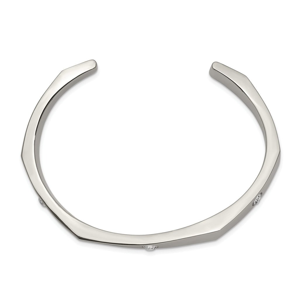 Stainless Steel Polished with Crystals 6mm Cuff Bangle Bracelet for Women