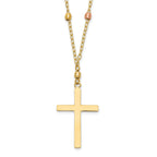 14K Tri-Color Gold Diamond-Cut Beaded Cross Necklace for Women