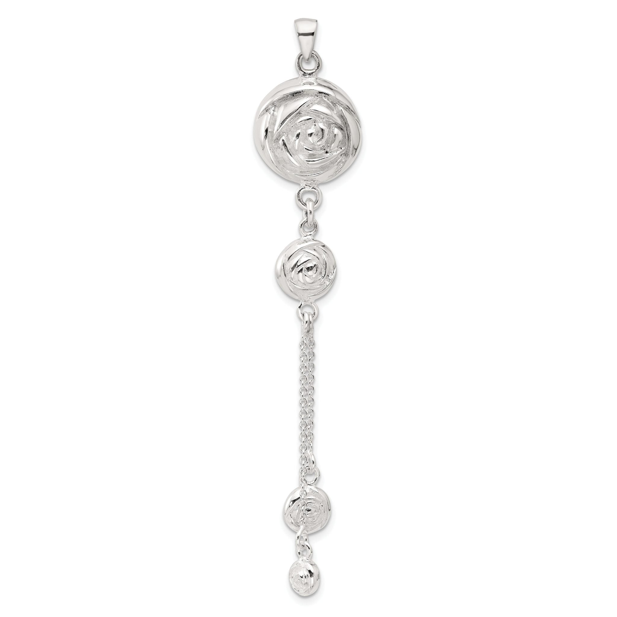 SS Polished Textured Flowers Double Strand Chain Pendant