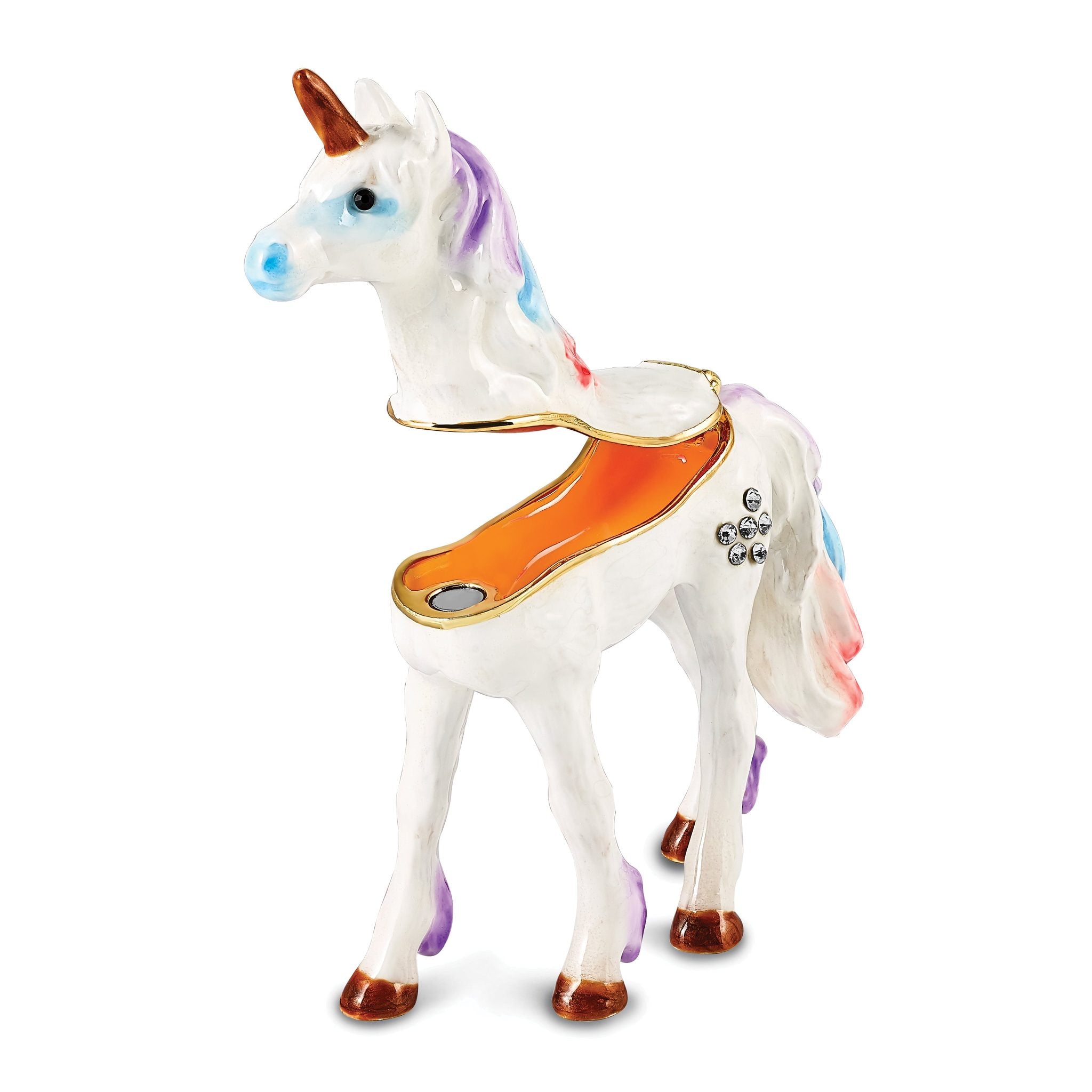 Luxury Giftware by Jere Pewter Bejeweled Crystals Gold-tone Enameled MYSTIC the Unicorn Trinket Box with Matching 18 Inch Necklace Secondary image