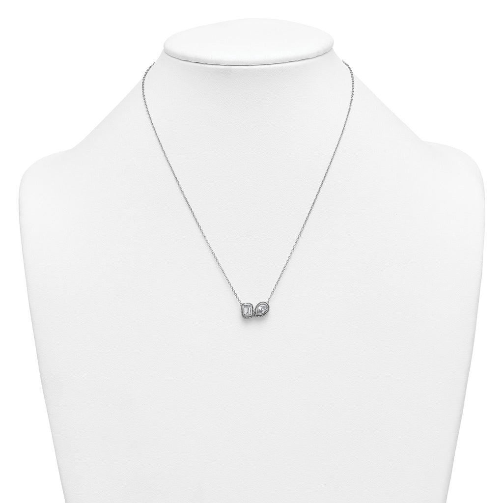14k White Gold 1 carat Lab Grown Diamond VS+ F+ Complete 18 inch Two Stone Fashion Necklace