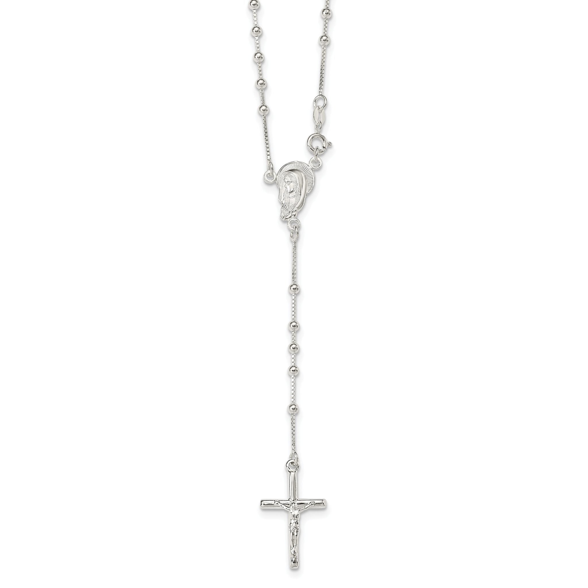 Sterling Silver Polished Bead Rosary 18 inch Necklace Main image