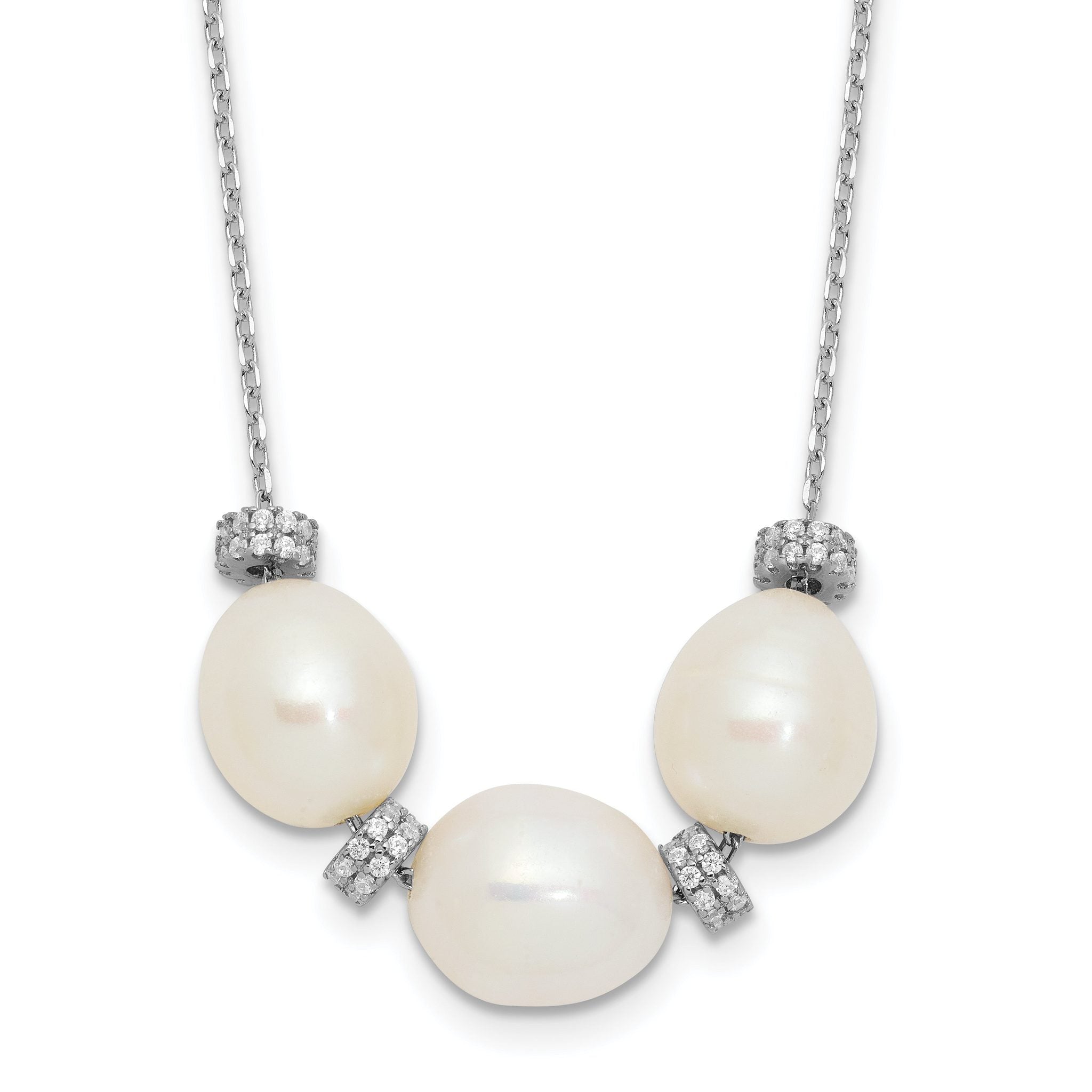 Sterling Silver Rhodium-plated CZ Bead/FWC Pearl With  2in ext. Necklace Main image