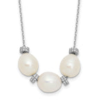Sterling Silver Rhodium-plated CZ Bead/FWC Pearl With  2in ext. Necklace