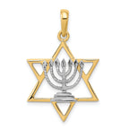 14K Gold Menorah Star of David Charm with White Rhodium Finish
