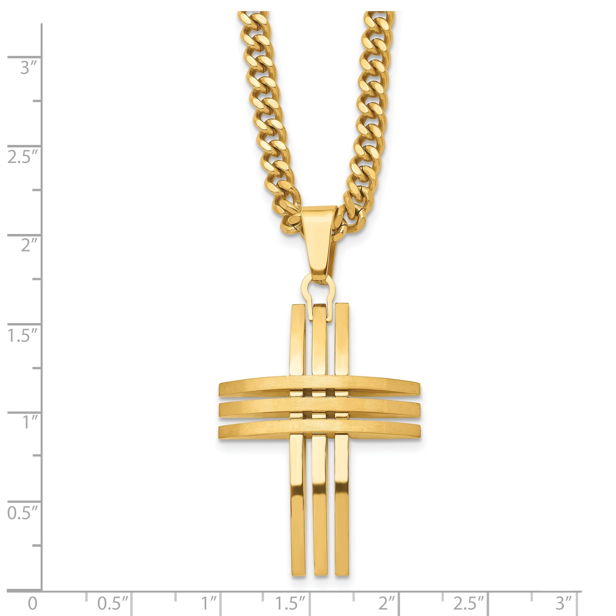 Stainless Steel Gold-Tone Men's Cross Pendant Necklace with Polished Finish