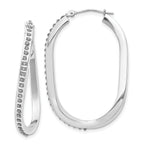 14K White Gold Diamond-Accented Oval Twist Hoop Earrings Polished