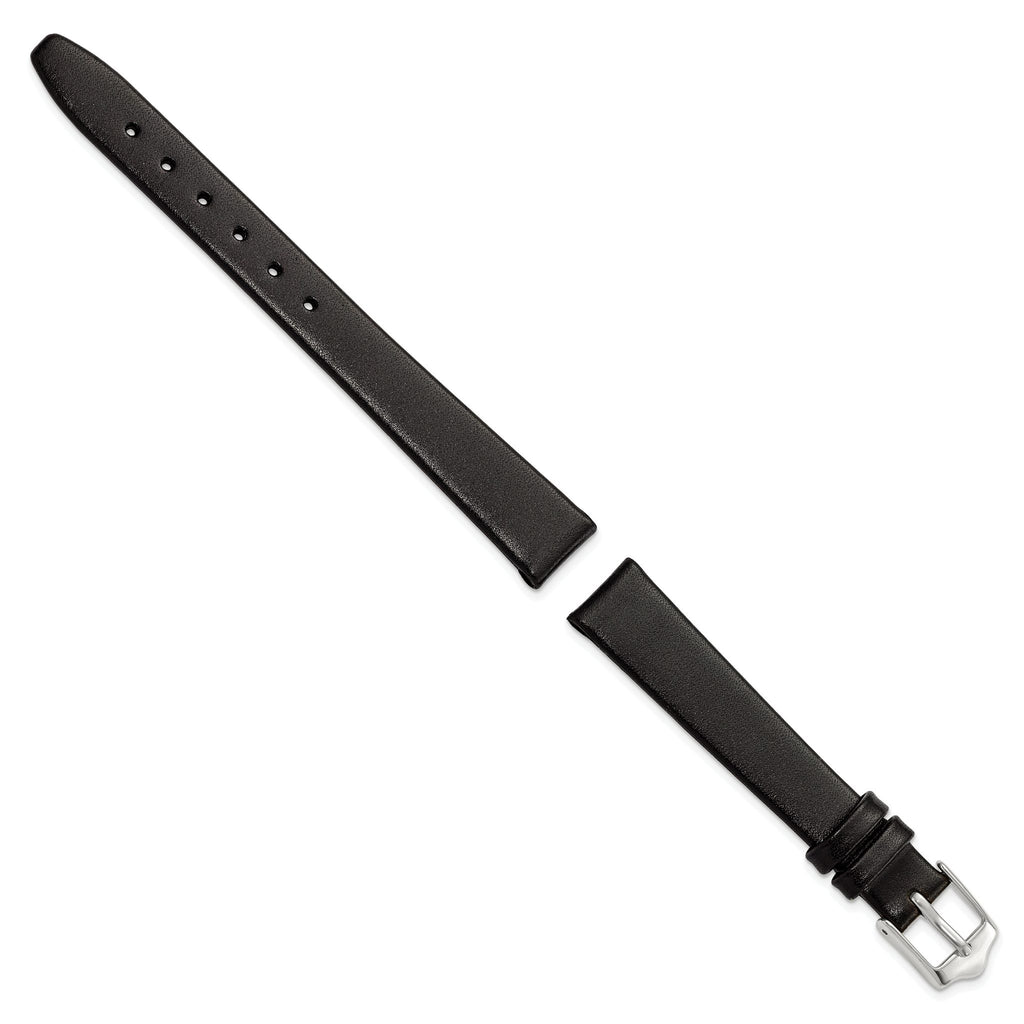 Smooth Flat Leather Watch Band in Black, 20mm