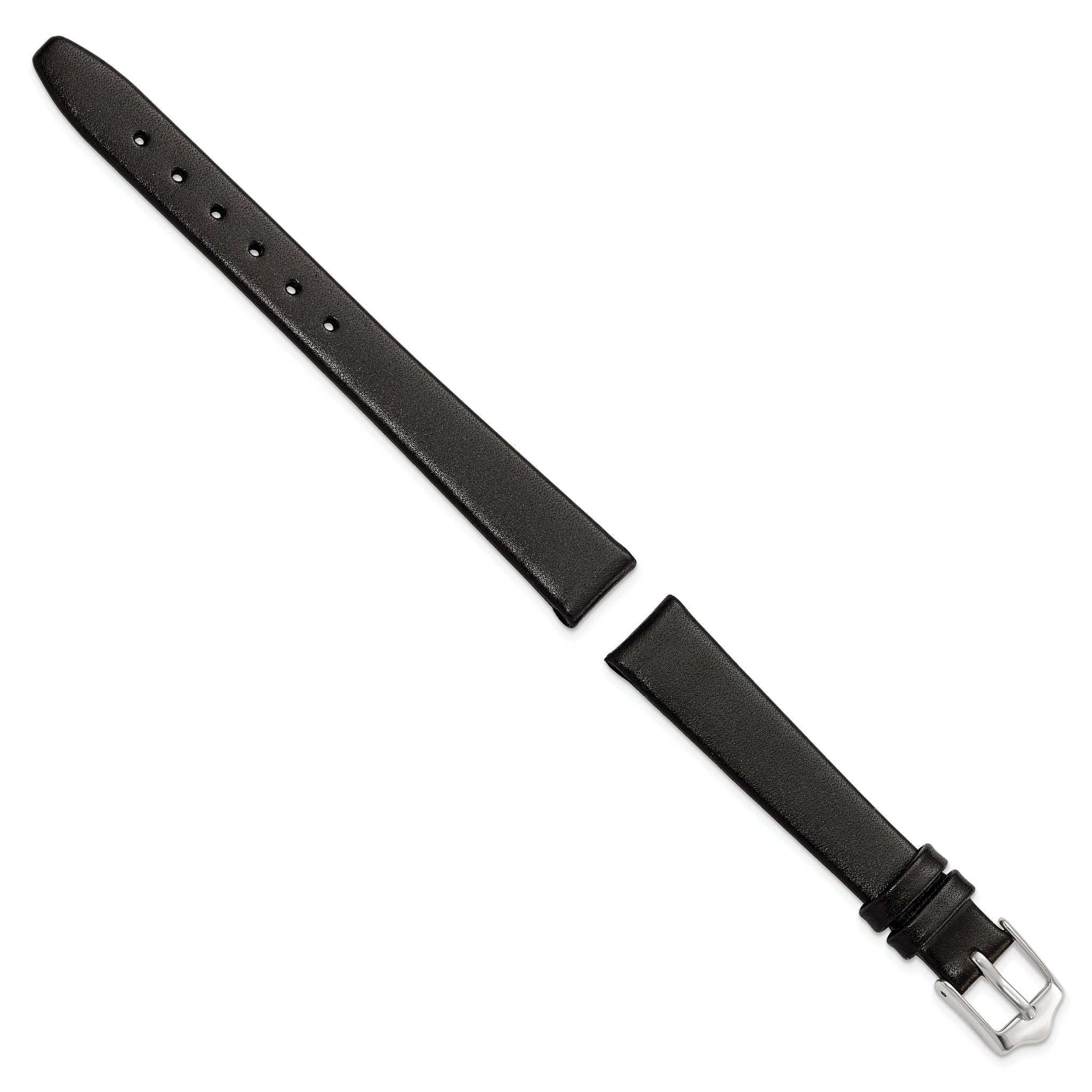 Smooth Flat Leather Watch Band in Black, 20mm