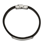 Stainless Steel Polished Black Leather ID Bracelet for Men