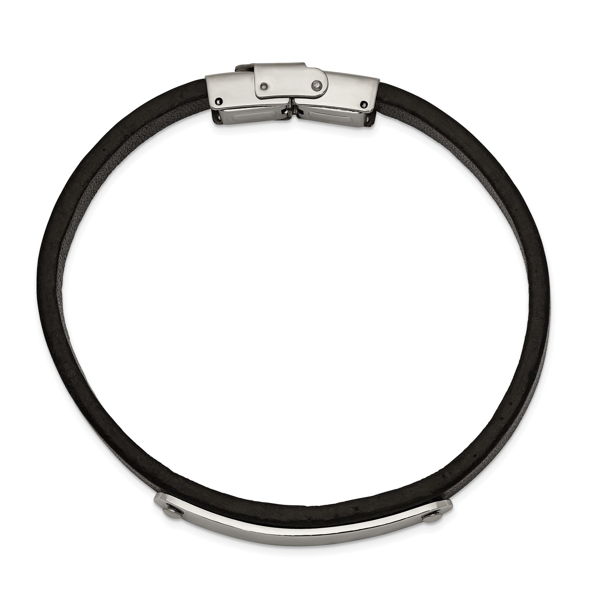 Stainless Steel Polished Black Leather ID Bracelet for Men