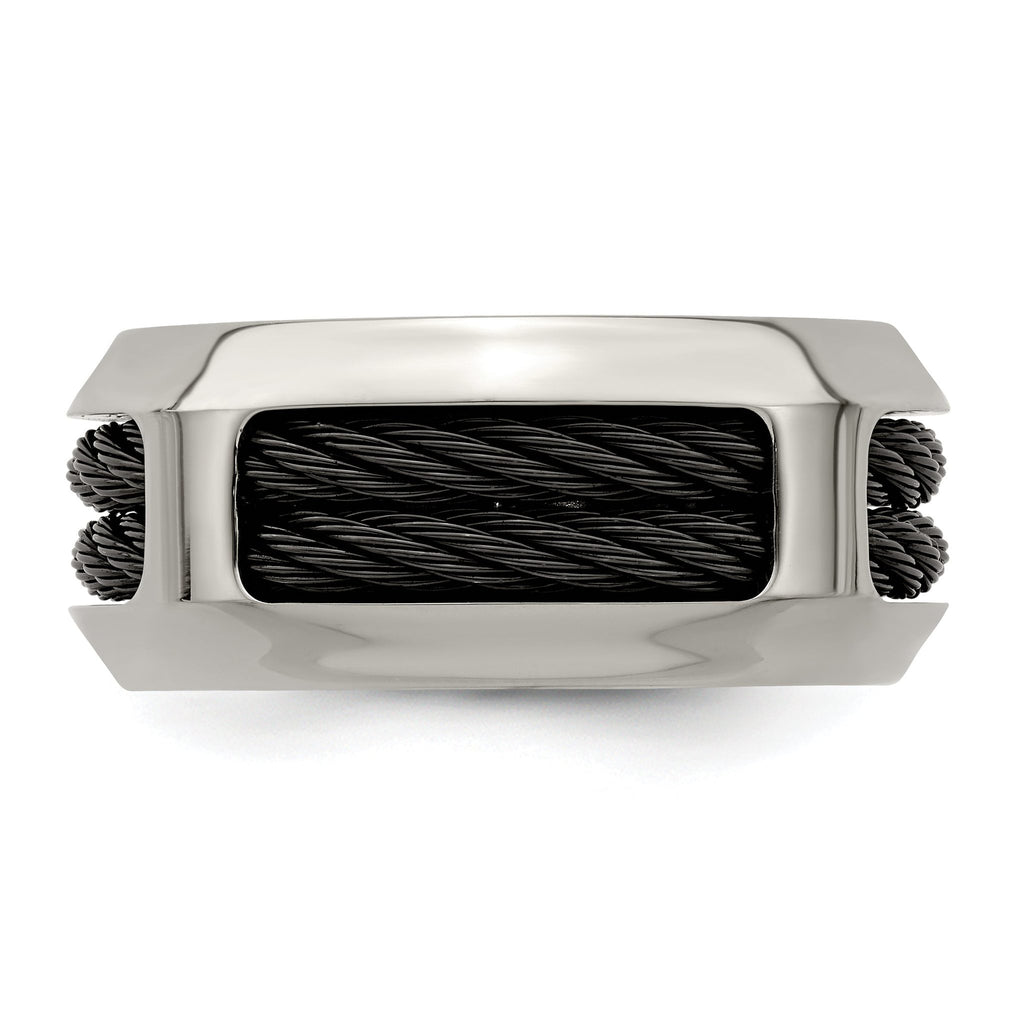 Edward Mirell Stainless Steel and Black Ti Double Cable 10.75mm Band